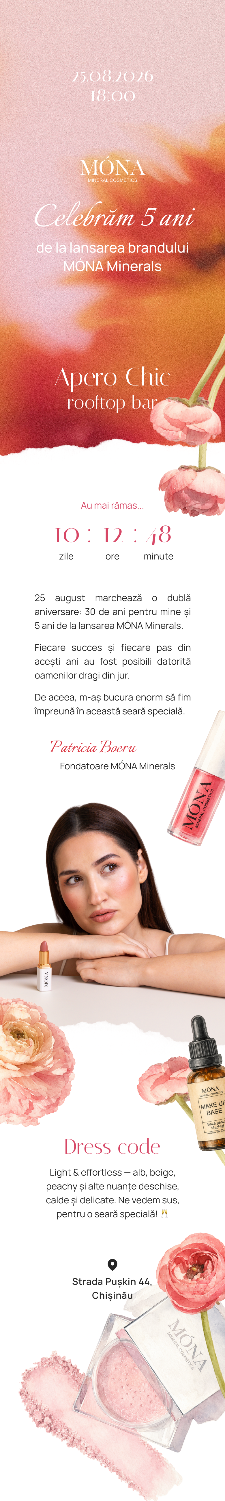 Invitație MÓNA Minerals — 25.08.2026, ora 18:00, Strada Pușkin 44, Chișinău